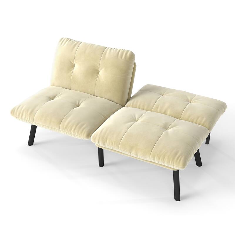 2-Seater Velvet Sleeper Sofa with Adjustable Backrest, Lounge Chair Bed with Foam Cushions, Portable Fold Out Chair Bed