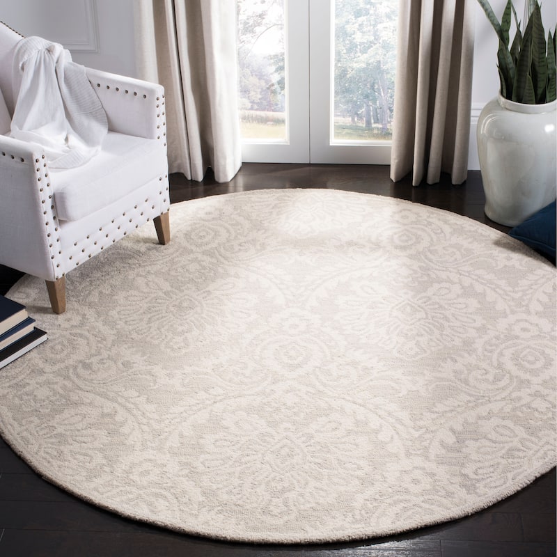 SAFAVIEH Handmade Blossom Esta Modern Floral Wool Rug - 6' Round - Silver/Ivory
