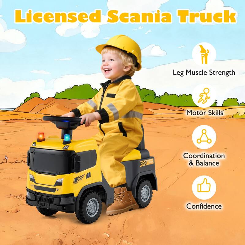 Kids Ride-On Truck with Safety Steering and Sounds Lights for Indoor-Outdoor Play - 23" x 11" x 17" (L x W x H)