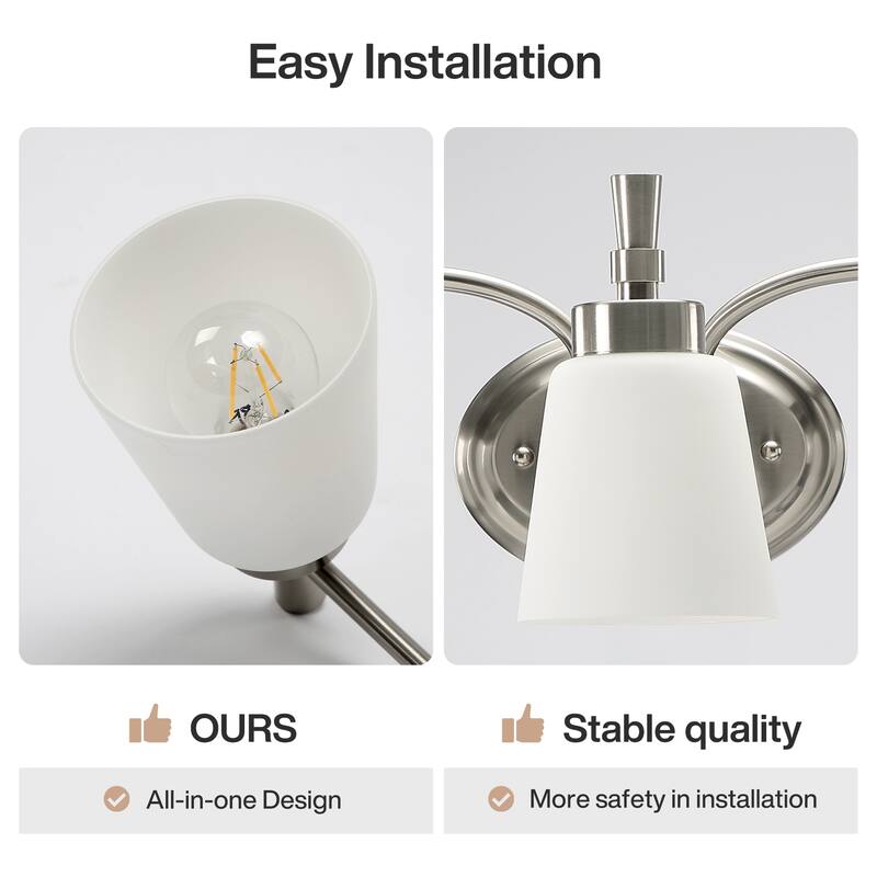 Industrial Brushed Nickel 3-Light Vanity Light with Milk White Glass