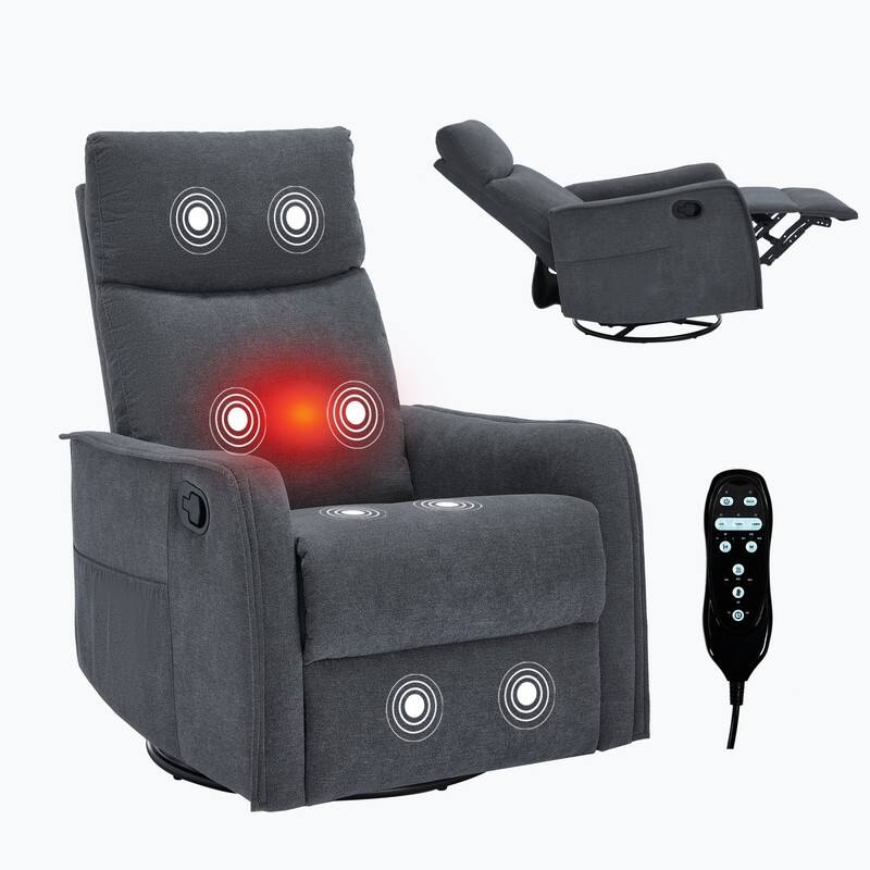 Heat Massage Manual Recliner Chair with Rocker and Swivel in Fabric for Living Room