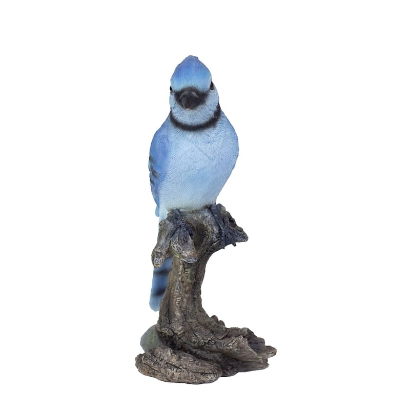Blue Jay Perched on Stump Outdoor Garden Statue - 9"