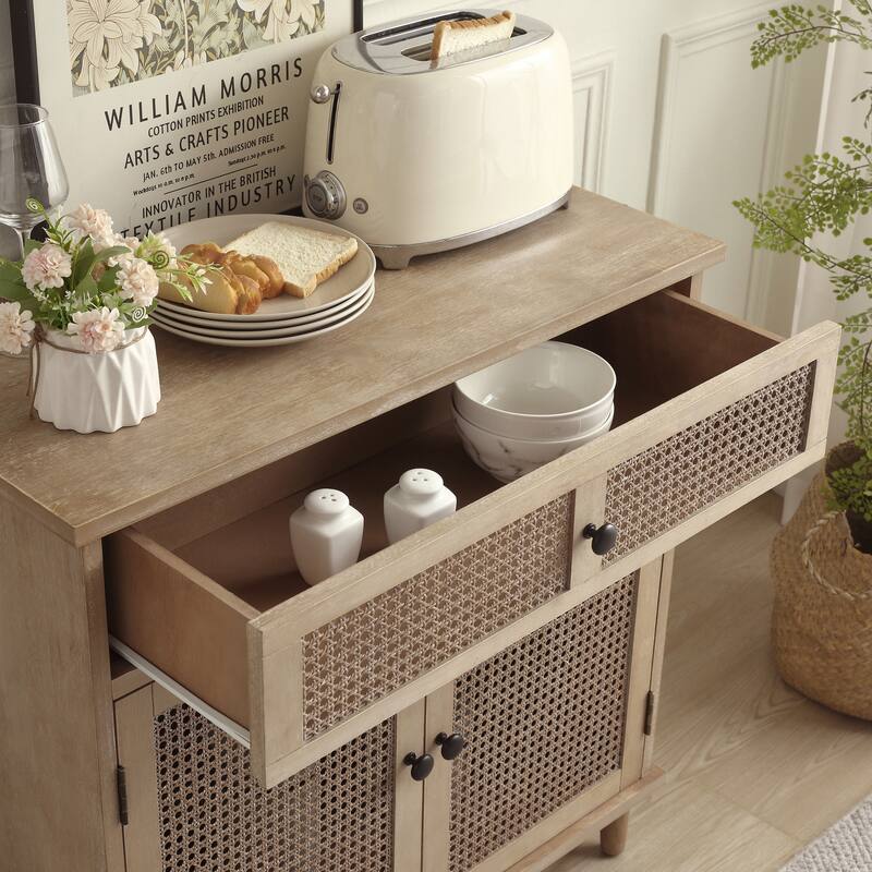 Art Leon Woven Rattan Wicker Accent Cabinet