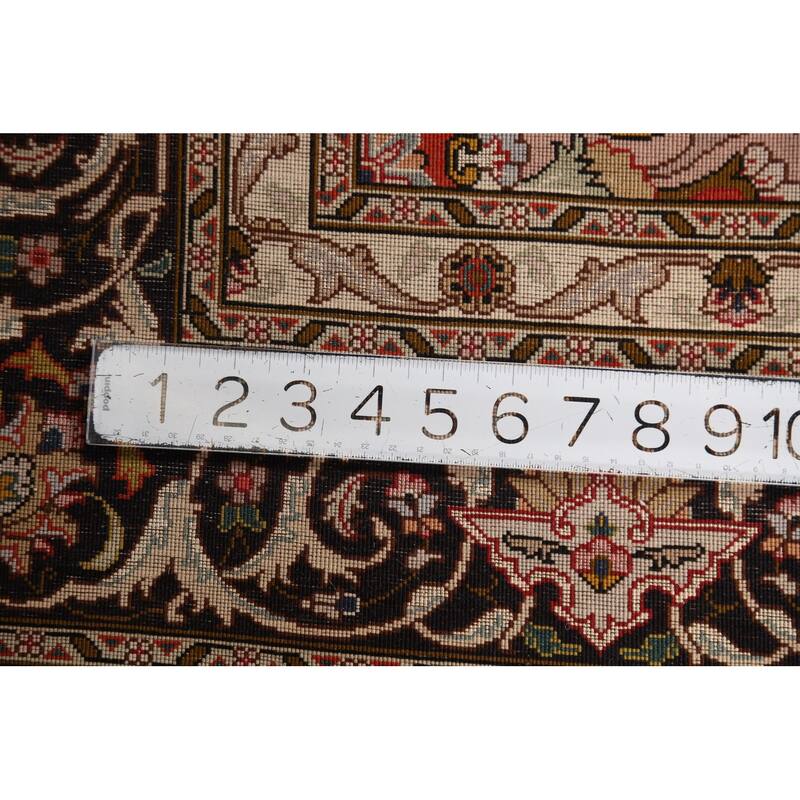 Hand-Knotted Red Floral Wool & Silk Tabriz Persian Rug - 5'1"x 6'9"