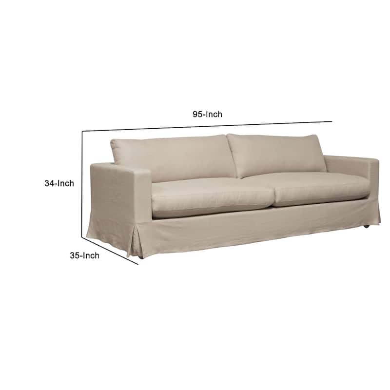 Aiza Sofa, 94 Inch, Feather Down Seating, Sand Brown, Linen Cover