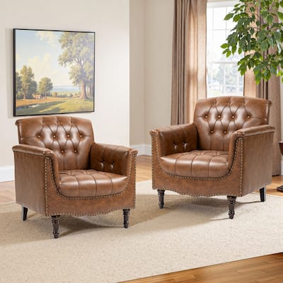 Tufted Vegan Leather Accent Chairs Set of 2
