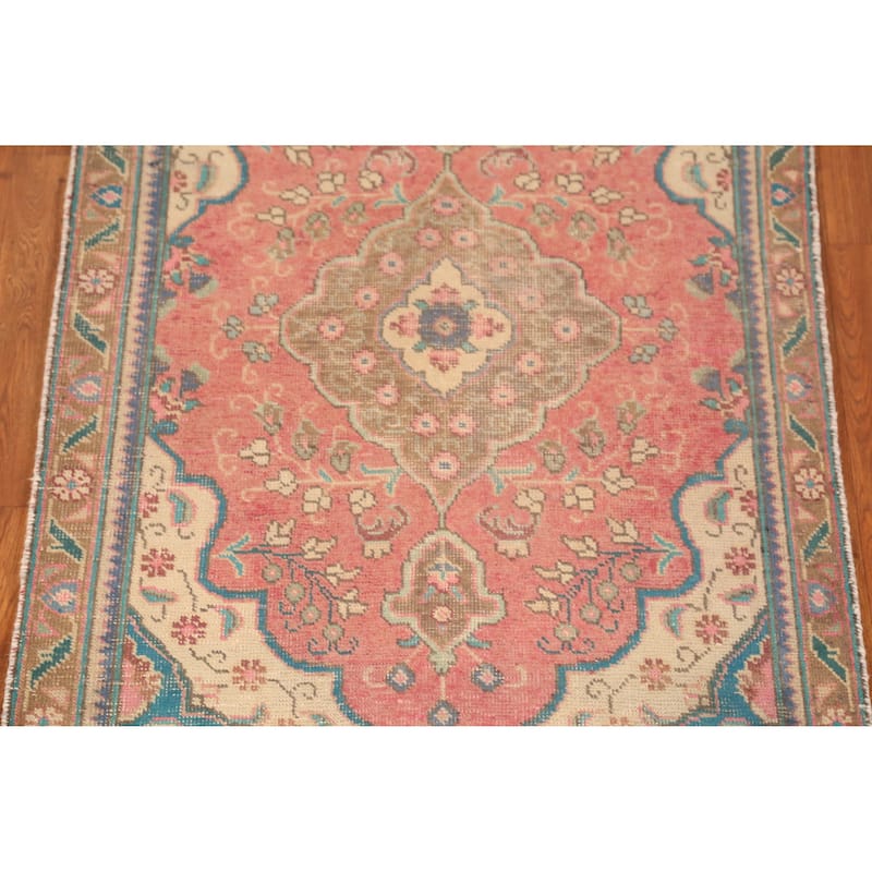 Hand Knotted Oriental 100% Wool Carpet Traditional Floral Pink Tabriz Area Rug - 4' 9'' X 3' 3''