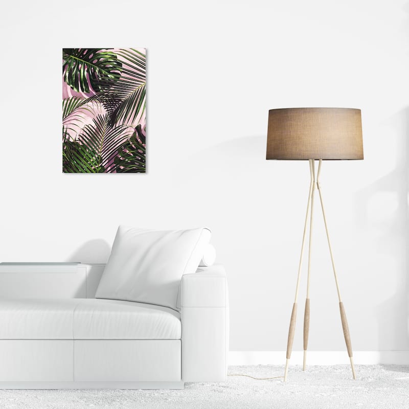 Wynwood Studio Canvas Floral and Botanical Crowded Leaves Pink and Tropical Wall Art Canvas Print - 24 x 16