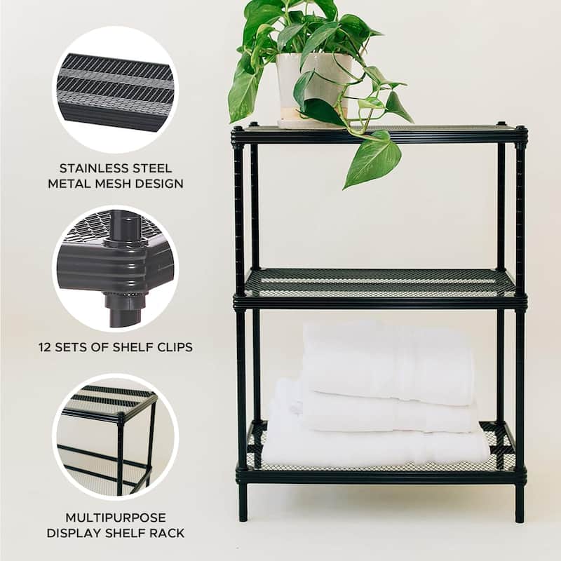Design Ideas MeshWorks 3 Tier Full-Size Metal Storage Shelving Unit Rack, White