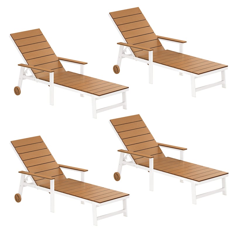Outdoor Pool HDPE Lounge Chair, 5 Adjustable Positions Outdoor Lounge Chair with Wheels All-Weather Aluminum Frame - Grey/Set of 4