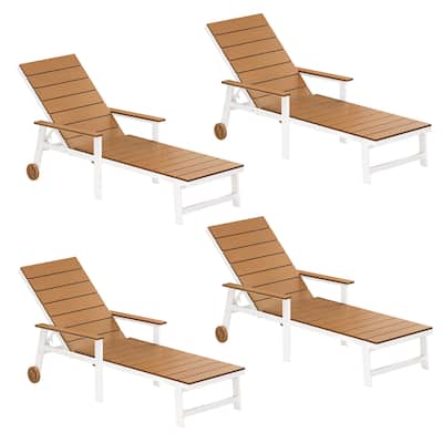Outdoor Pool HDPE Lounge Chair, 5 Adjustable Positions Outdoor Lounge Chair with Wheels All-Weather Aluminum Frame
