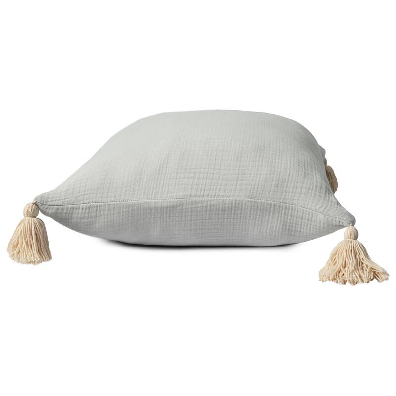 Solid Tasseled Square Throw Pillow - 20" - Gray and Beige