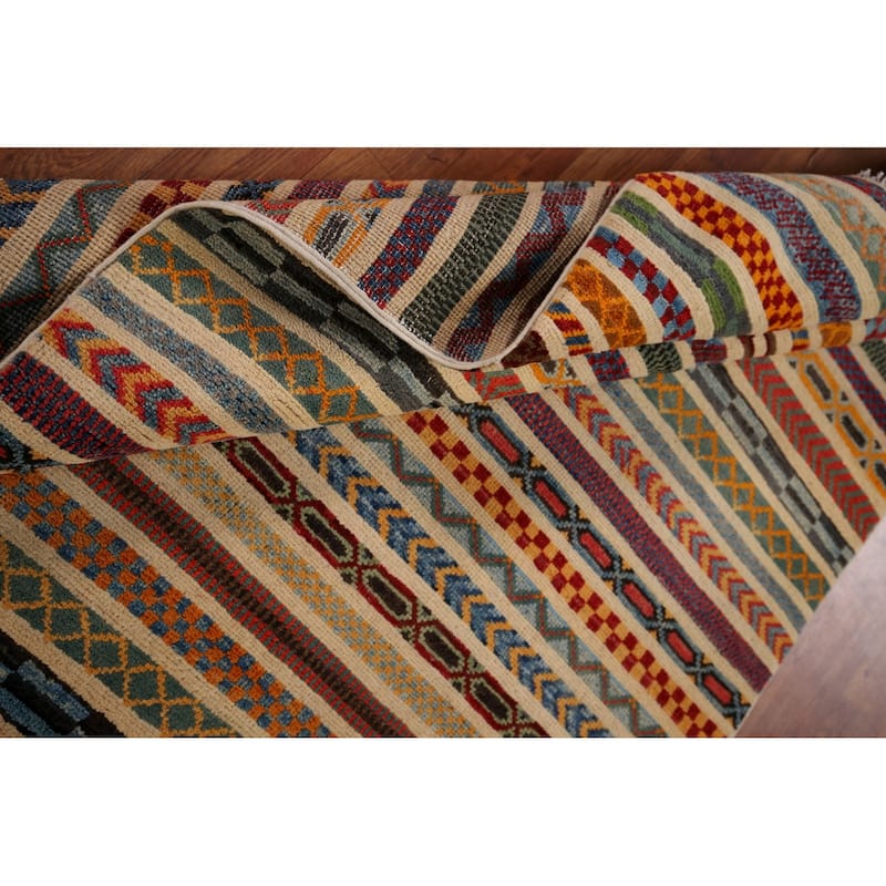 All-Over Striped Kazak Oriental Area Rug Hand-Knotted Wool Carpet - 3'11" x 5'11"