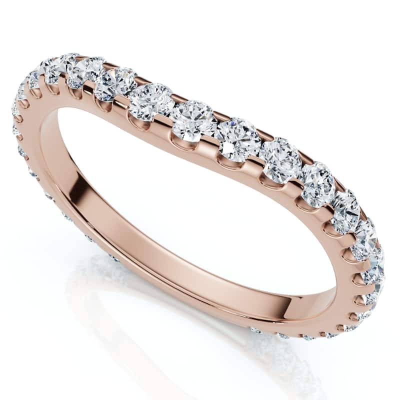 Bliss Diamond 5/8Ct Curved Diamond Wedding Anniversary Matching Band Gold Ring Lab Grown - 8 - Rose