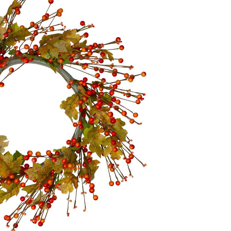 Berries and Maple Leaves Fall Harvest Artificial Twig Wreath - 22"