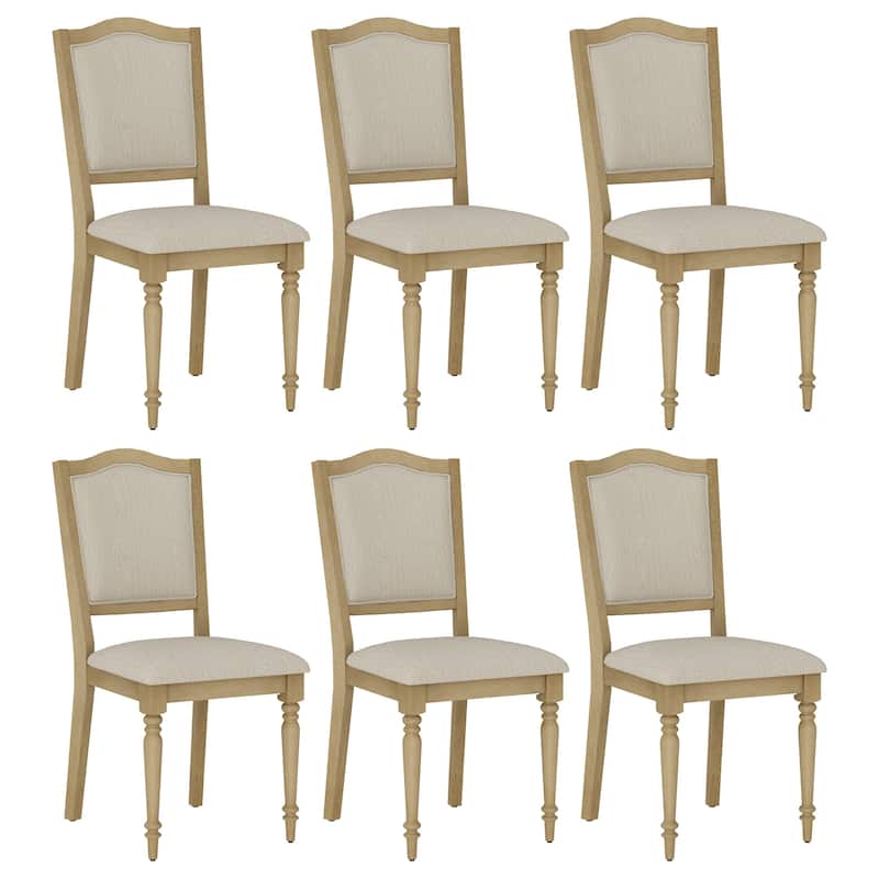 Dining Chair with Upholstered Back, Farmhouse Wood Kitchen Chairs, Oak - 6-Piece