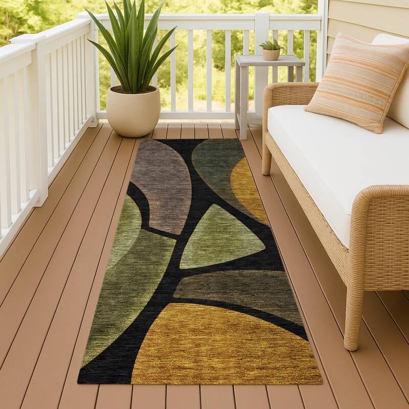 Machine Washable Indoor/ Outdoor Modern Hays Chantille Rug - Black - 2'3" x 7'6"