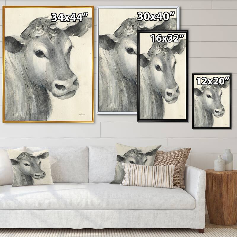Designart "Cow Farmhouse Animal in Black and White" Farmhouse Animals