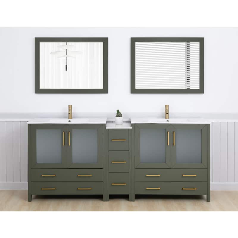 Vanity Art 84" Double Sink Bathroom Vanity Set 7 Dove-Tailed Drawers, 3 Cabinets, 2 Shelves, Soft-Closing Doors with Free Mirror