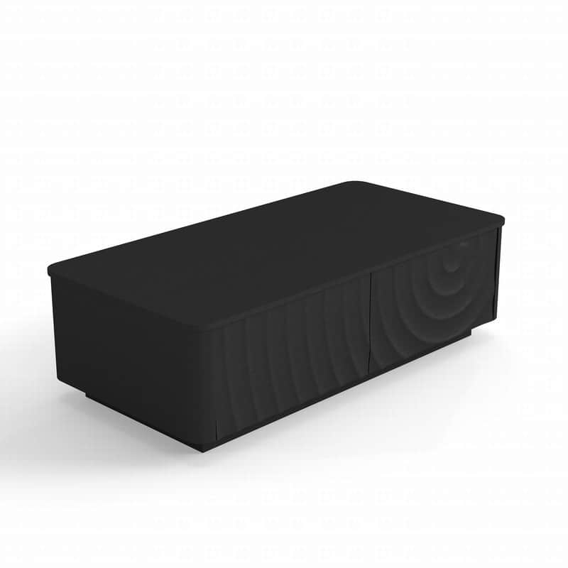 Mid Century 47" Rectangle Coffee Table with Unique Wave Texture and Safe Rounded Corner Design for Living Room