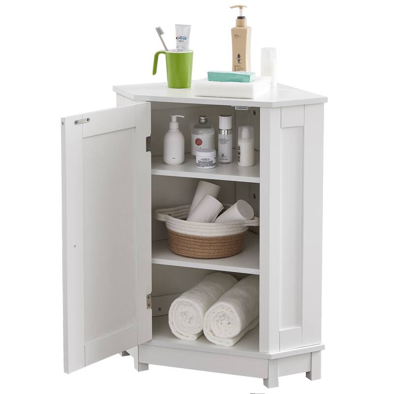 Bathroom Cabinet Triangle Corner Storage Cabinet with Adjustable Shelf Modern Style MDF Board