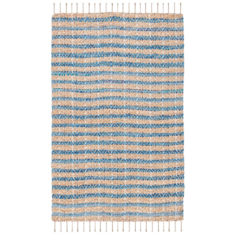 SAFAVIEH Handmade Cape Cod Lonnie Jute & Cotton Braided - 6' x 6' Square - Blue/Natural - Square