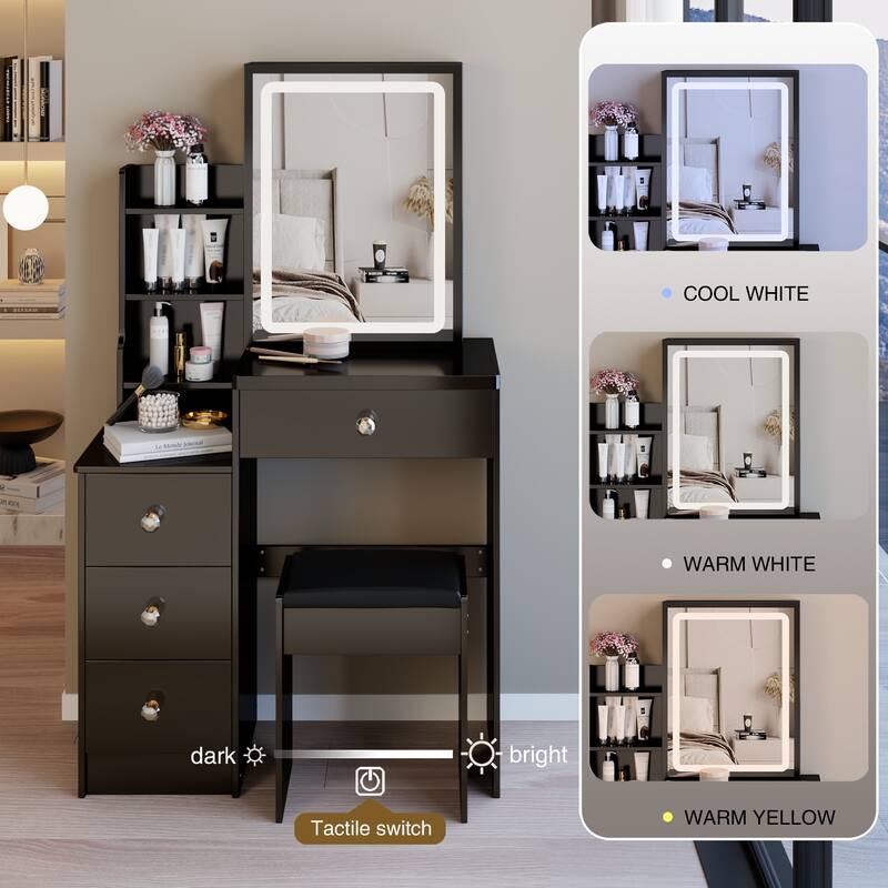 Compact 29.2" Bedside Vanity Set with LED Mirror and Storage