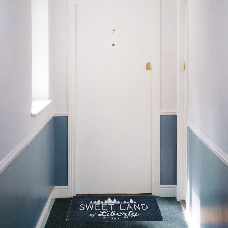 18" x 30" Sweet Land Of Liberty U.S.A. Rectangle Indoor and Outdoor Coir Door Welcome Mat 4th of July Patriotic Blue Background