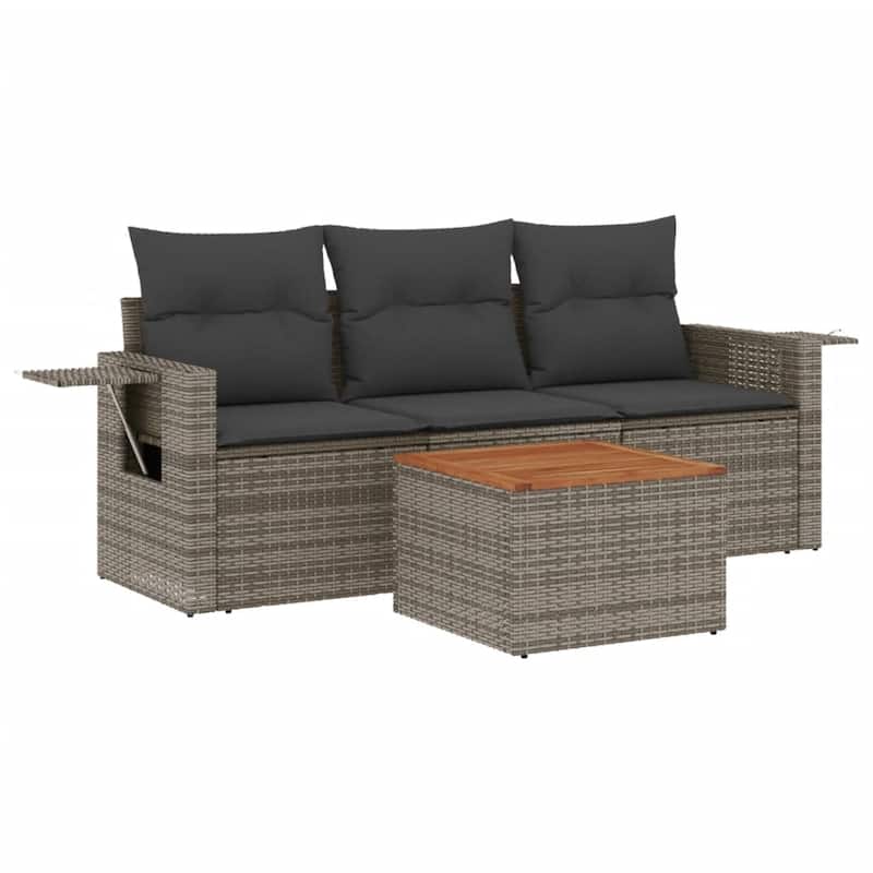 vidaXL Patio Sofa Set with Cushions Outdoor Furniture 4 Piece Poly Rattan - 21.7 x 21.7 x 14.6