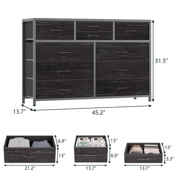 dimension image slide 4 of 5, Wide 10 Drawer Dresser for Bedroom