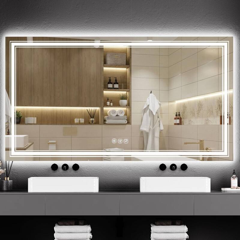 LED Bathroom Mirror with Lights,Anti-Fog,Dimmable,Backlit + Front Lit,Lighted Mirrors for Bathroom Wall