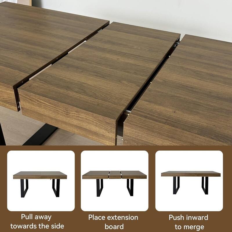 Large Expandable Dining Table, Wooden Kitchen Expanding Table for 6 8 10, Rectangular Conference Table