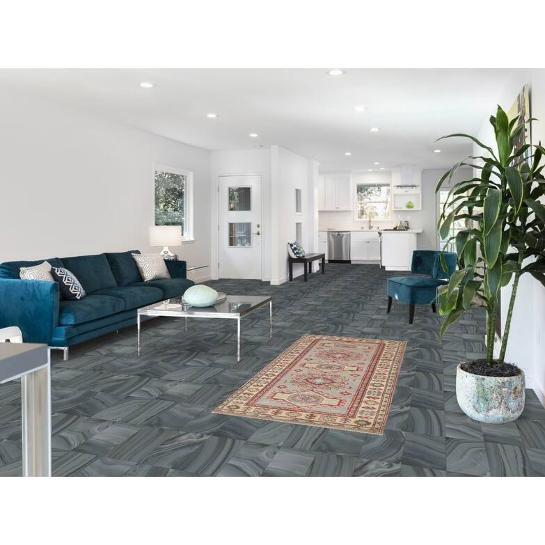 Hand Knotted Oriental 100% Wool Carpet Traditional Geometric Greys & Charcoal Kazak Area Rug - 6' 0'' X 2' 9''