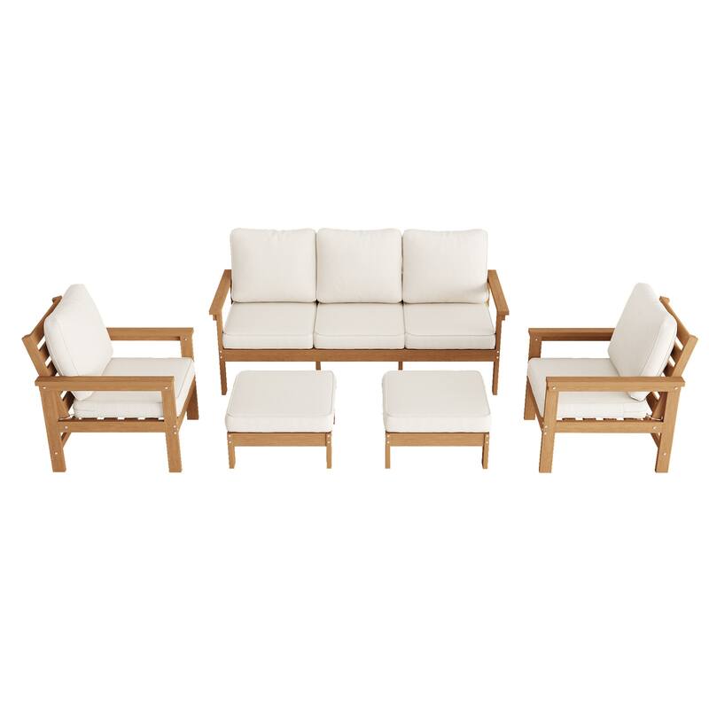 HIPS Outdoor Sofa Set with 3.9 Inch Cushions & Ottoman (Set of 5)