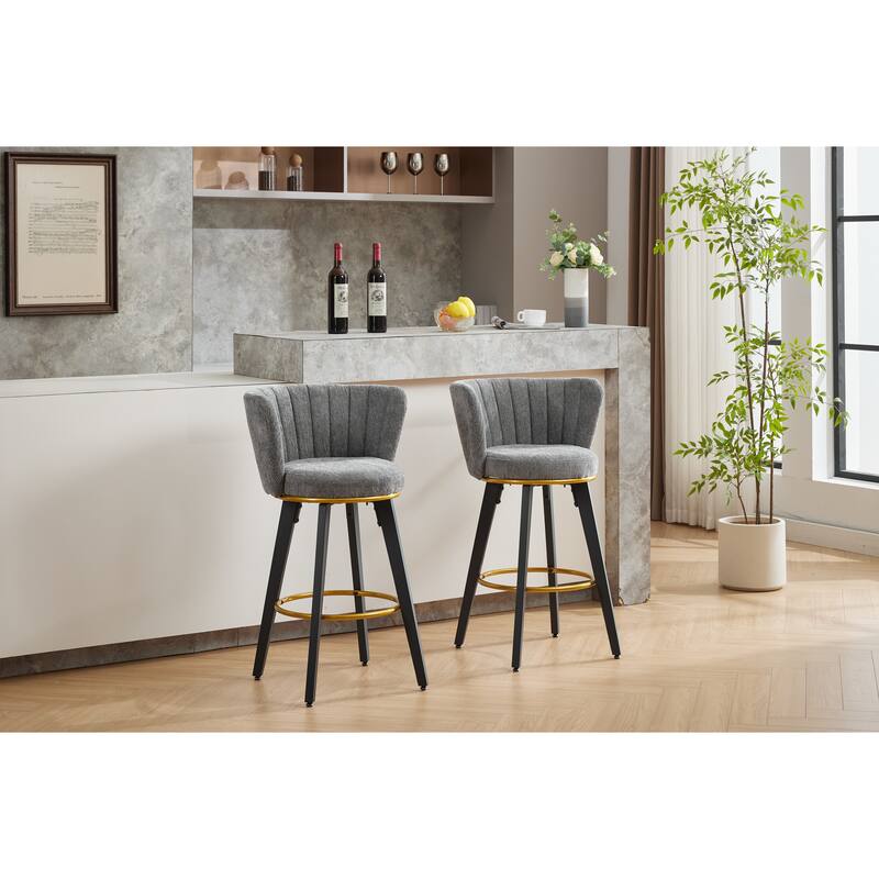 Counter Height Bar Stools Set of 2, Swivel Bar Stools with Backs and Metal Legs, Kitchen Island Chairs with Footrest