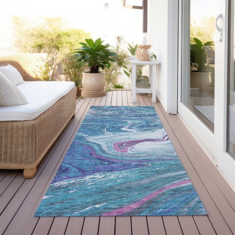 Machine Washable Indoor/ Outdoor Abstract Brushstroke Chantille Rug