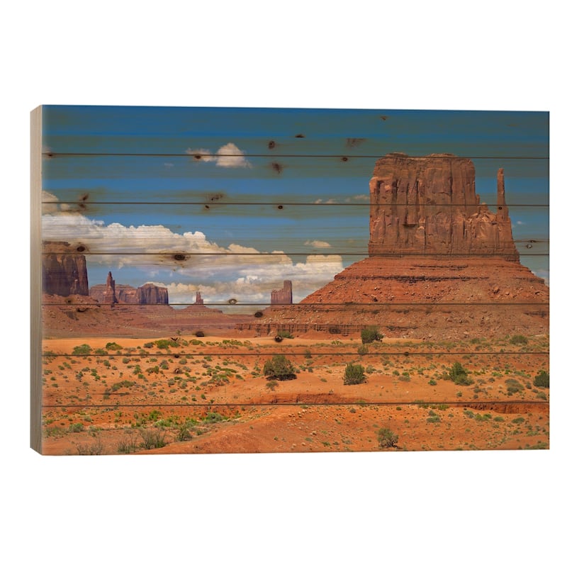 West Mitten Butte, Monument Valley, Navaj0 Nation, Arizona, USA Print On Wood by Petr Bednarik - Multi-Color - 26x40x1.5
