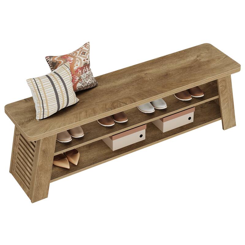 Entryway Shoe Bench with Storage Shelf, Dining Bench, Wooden End of Bed Bench for Bedroom, Living Room, Mudroom, Hallway, Foyer
