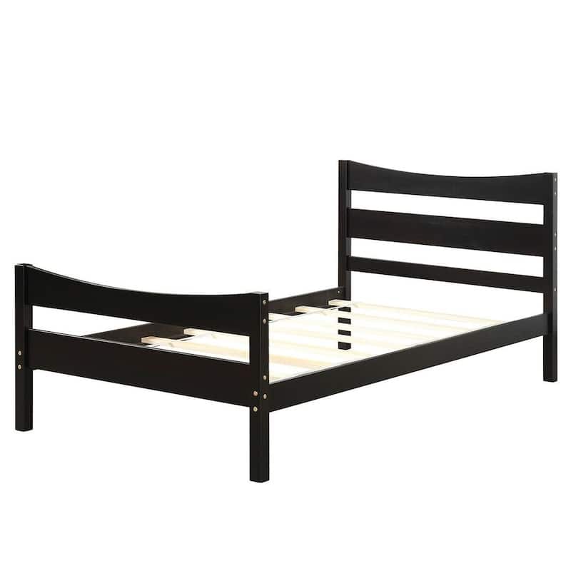 Espresso Pine Wood Twin Platform Bed with Slat Support and Underbed Storage - Espresso