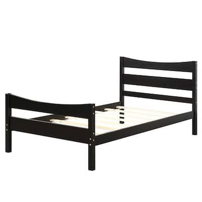 Espresso Pine Wood Twin Platform Bed with Slat Support and Underbed Storage