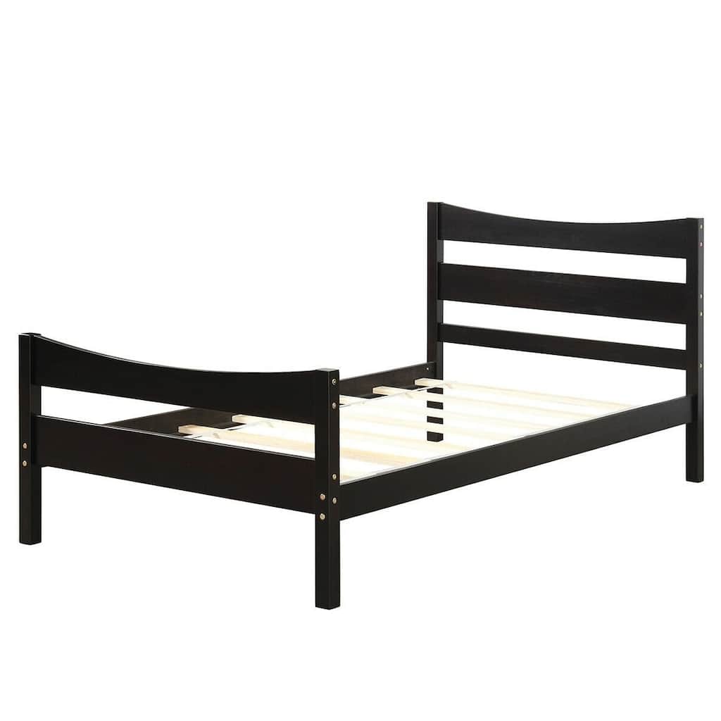 Espresso Pine Wood Twin Platform Bed with Slat Support and Underbed Storage