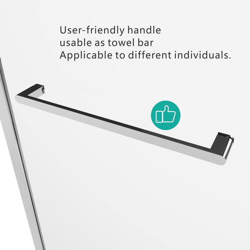 GDFStudio - 76'' H Frameless Sliding Glass Shower Door with Handle and Towel Bar, Easy-Clean Tempered Glass Panels