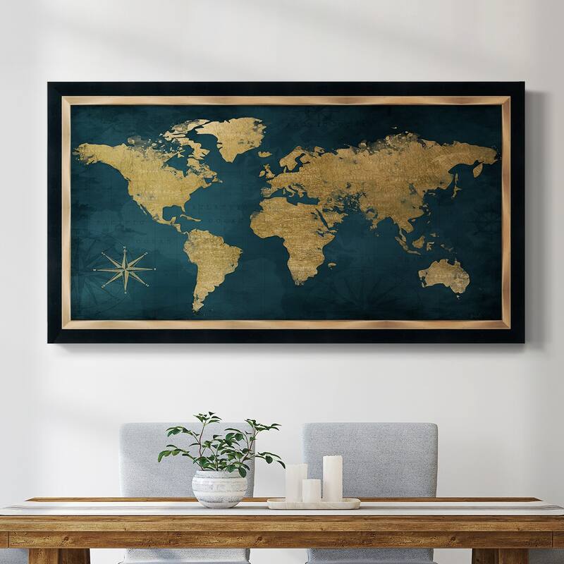 Navy Gold Map Premium Framed Canvas- Ready to Hang