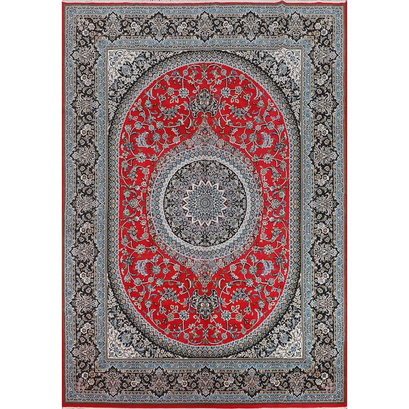 Red Medallion Kashan Turkish Area Rug Machine Made Traditional Carpet - 9'7" x 13'2"