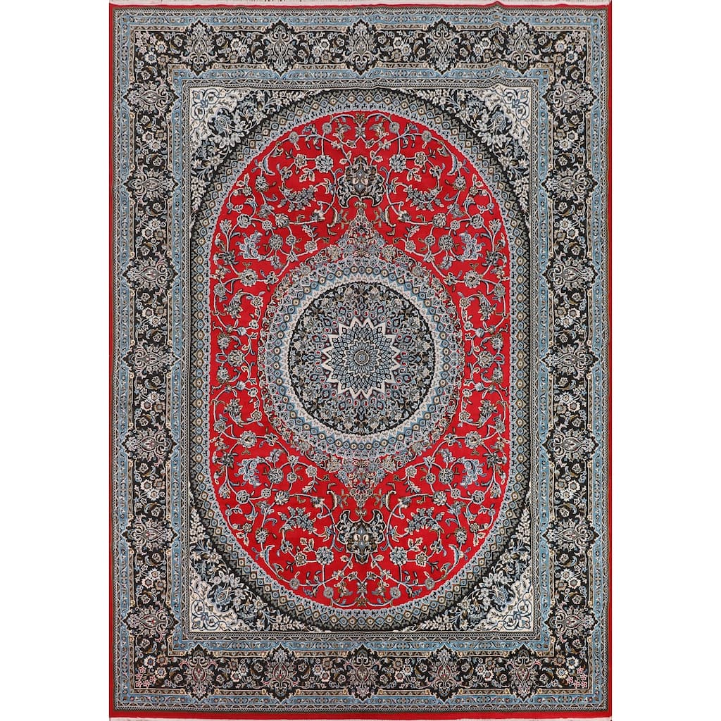 Red Medallion Kashan Turkish Area Rug Machine Made Traditional Carpet - 9'7" x 13'2"