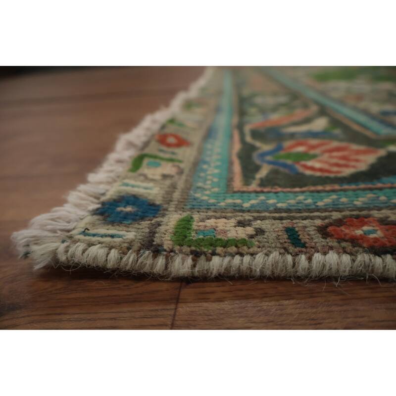 Hand Knotted Oriental 100% Wool Carpet Traditional Floral Green Tabriz Area Rug - 6' 1'' X 4' 8''