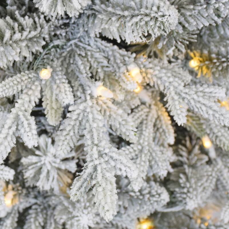 Puleo International 7.5 ft. Pre-lit Slim Flocked Northern Fir Artificial Christmas Tree