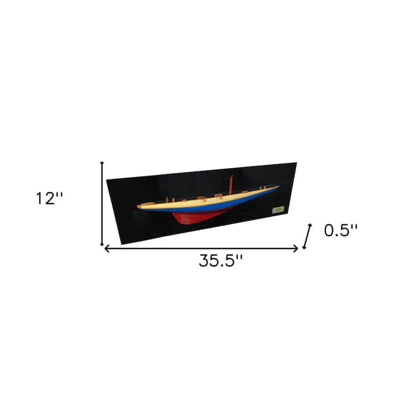 HomeRoots 12" Blue and Red Rainbow Half-Hull Hand Painted Decorative Boat - 35.5' X '12' X '0.5