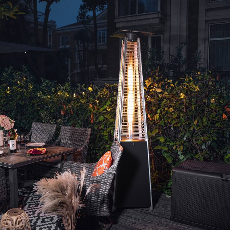 Outdoor 48,000 BTU Pyramid Propane Gas Patio Heater with Wheels - Black
