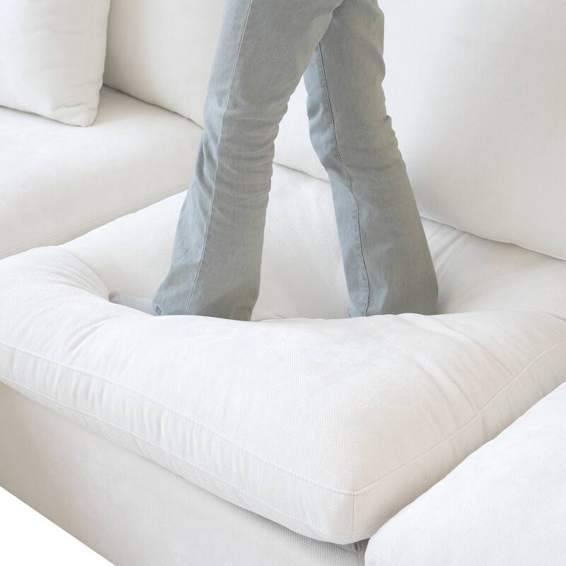 L-shape Linen Upholstered Sofa Multiple Cushions Sectional Couch